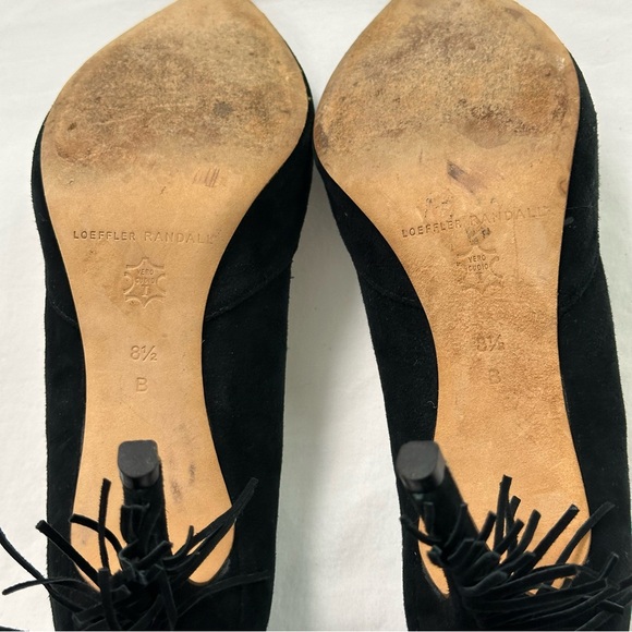 Loeffler Randall Pari Fringe Pumps Size 8.5 Black Heel Pointed Toe Suede Leather - Picture 11 of 13